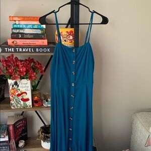 Blue Sleeveless Buttoned Maxi Sundress